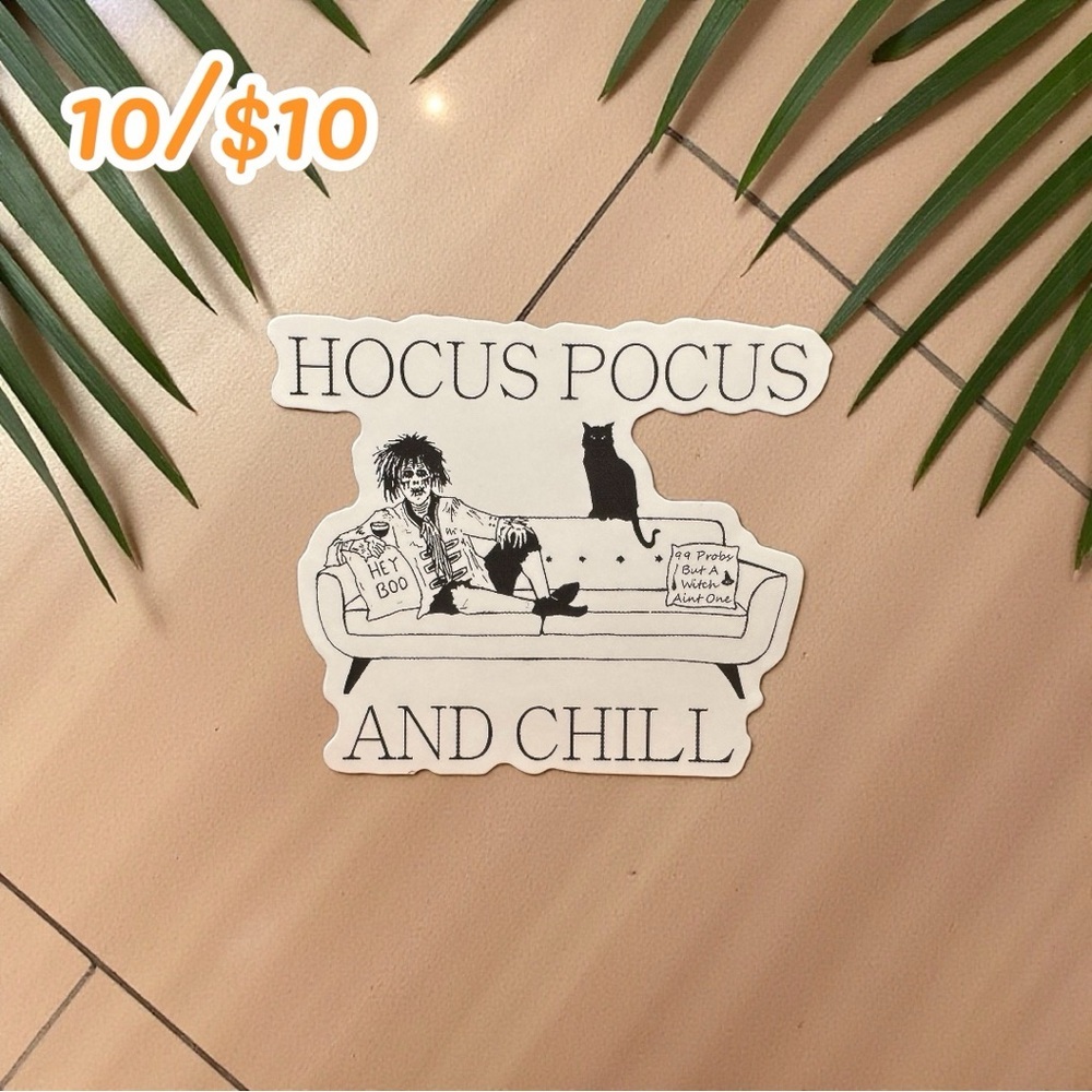 Hocus Pocus & Chill Sticker – Spooky Halloween Couch | Witchy Humor Sticker